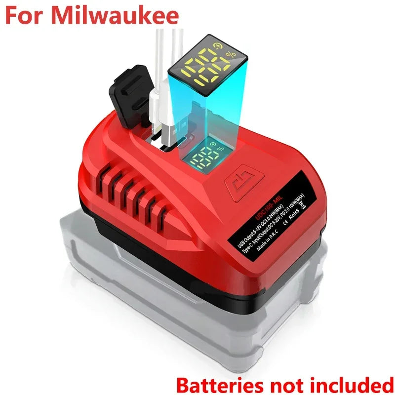 ZWINCKY 18V Battery USB Adapter – 100W Fast Charging Type-C Battery Charger Adapter PLUSH For Milwaukee China Mainland
