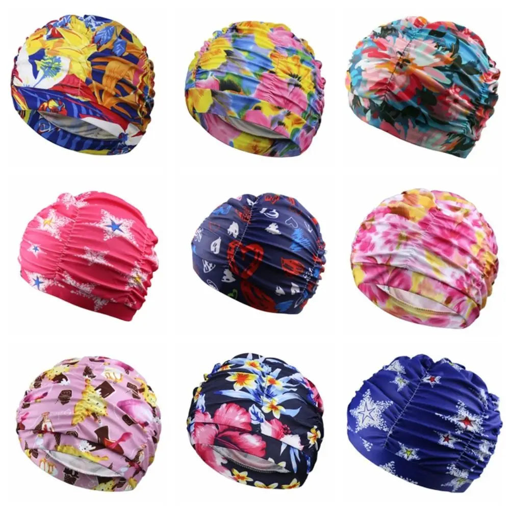 Printed Fabric Oversized Swimming Cap – Quick Dry, Free Size Swim Cap PLUSH