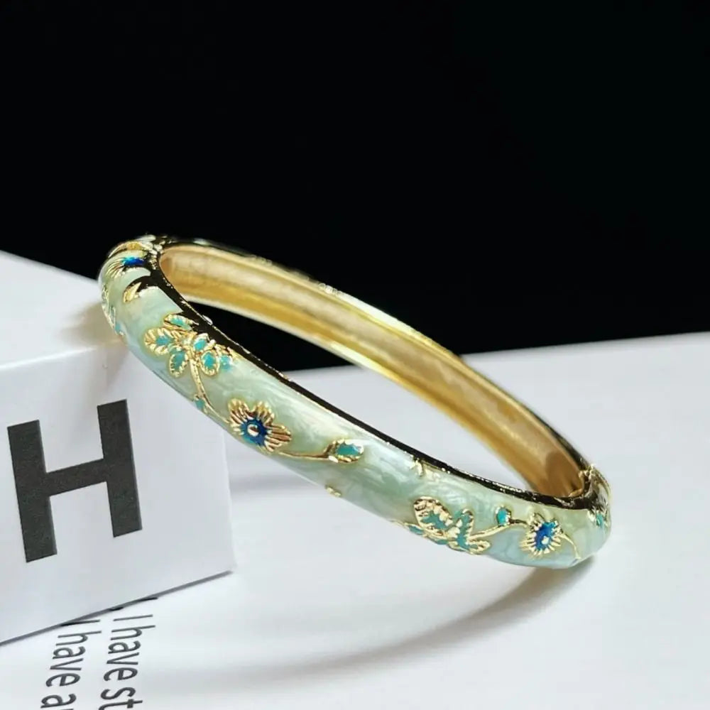 Chinese Cloisonné Enamel Peony Bangle – Vintage Filigree Bracelet Enamel Bangle Bracelet PLUSH light blue