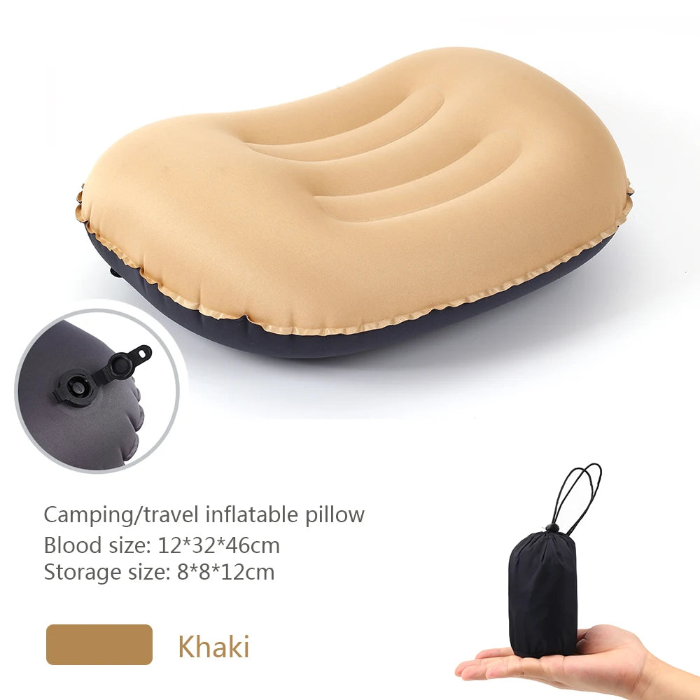 Ultralight Inflatable Camping Pillow – Neck & Lumbar Support Inflatable Camping Pillow PLUSH Khaki