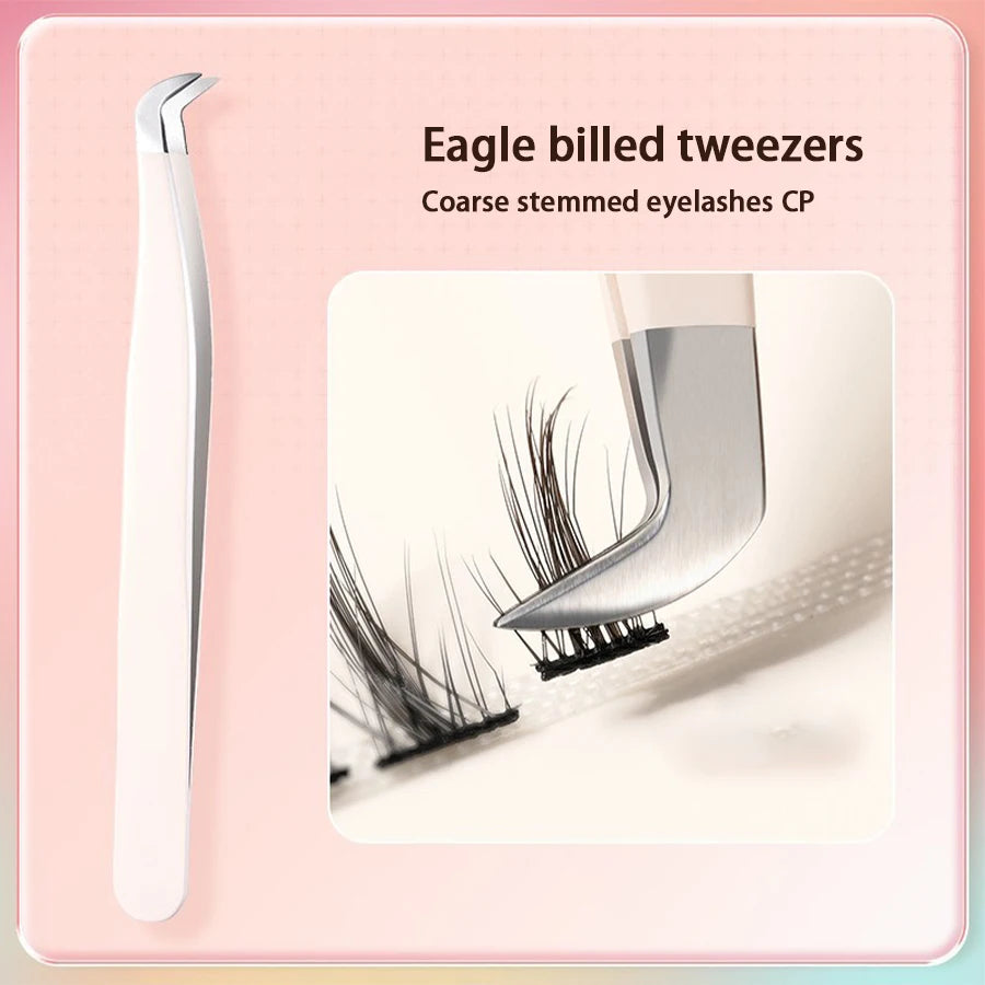 Stainless Steel Eyelash Tweezers for False Lash Grafting Eyelash Tweezers PLUSH Eagle beak