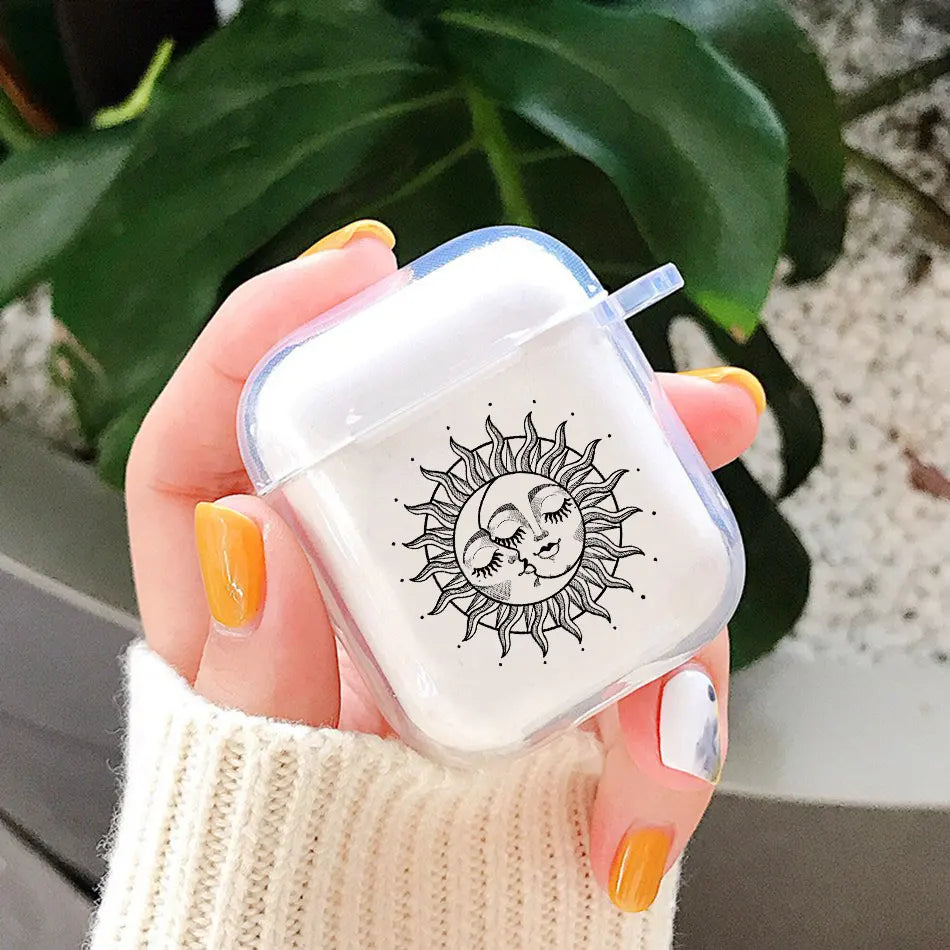 Sun Moon Clear AirPods Case – Fits AirPods Pro 1 2 3 4 Earphone Case Cover PLUSH Style 3 For Airpods 3rd