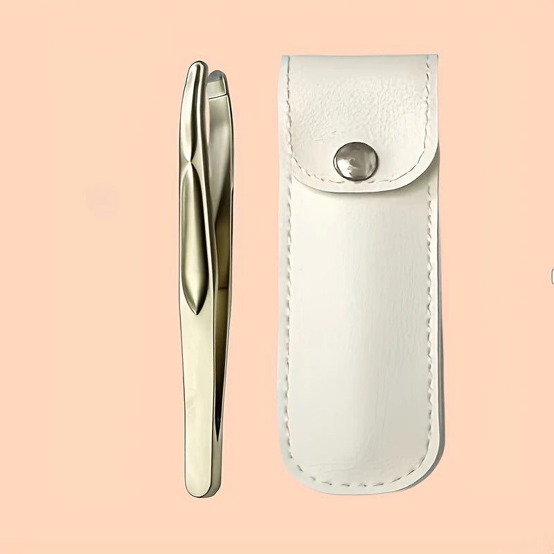 Ouriner Round Tip Tweezers for Brows & Beard with Case Eyebrow Tweezers PLUSH Gold with bag