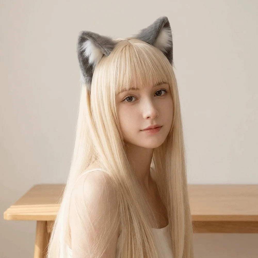 Plush Cat Ears Headband – Gothic Lolita Animal Headwear Cat Ears Headband PLUSH