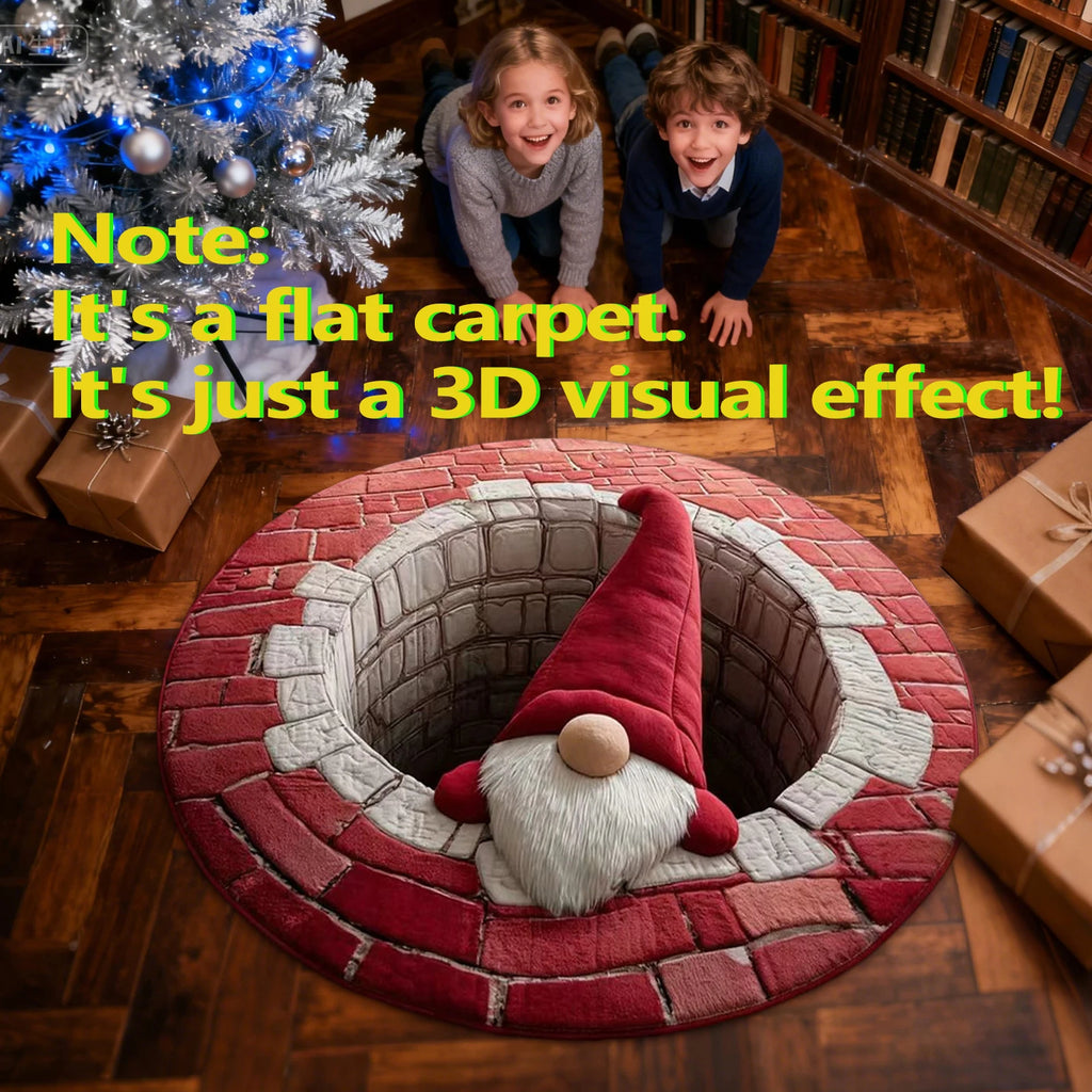 Christmas 3D Illusion Santa Gnome Rug – Non-Slip Holiday Mat Holiday Area Rug PLUSH
