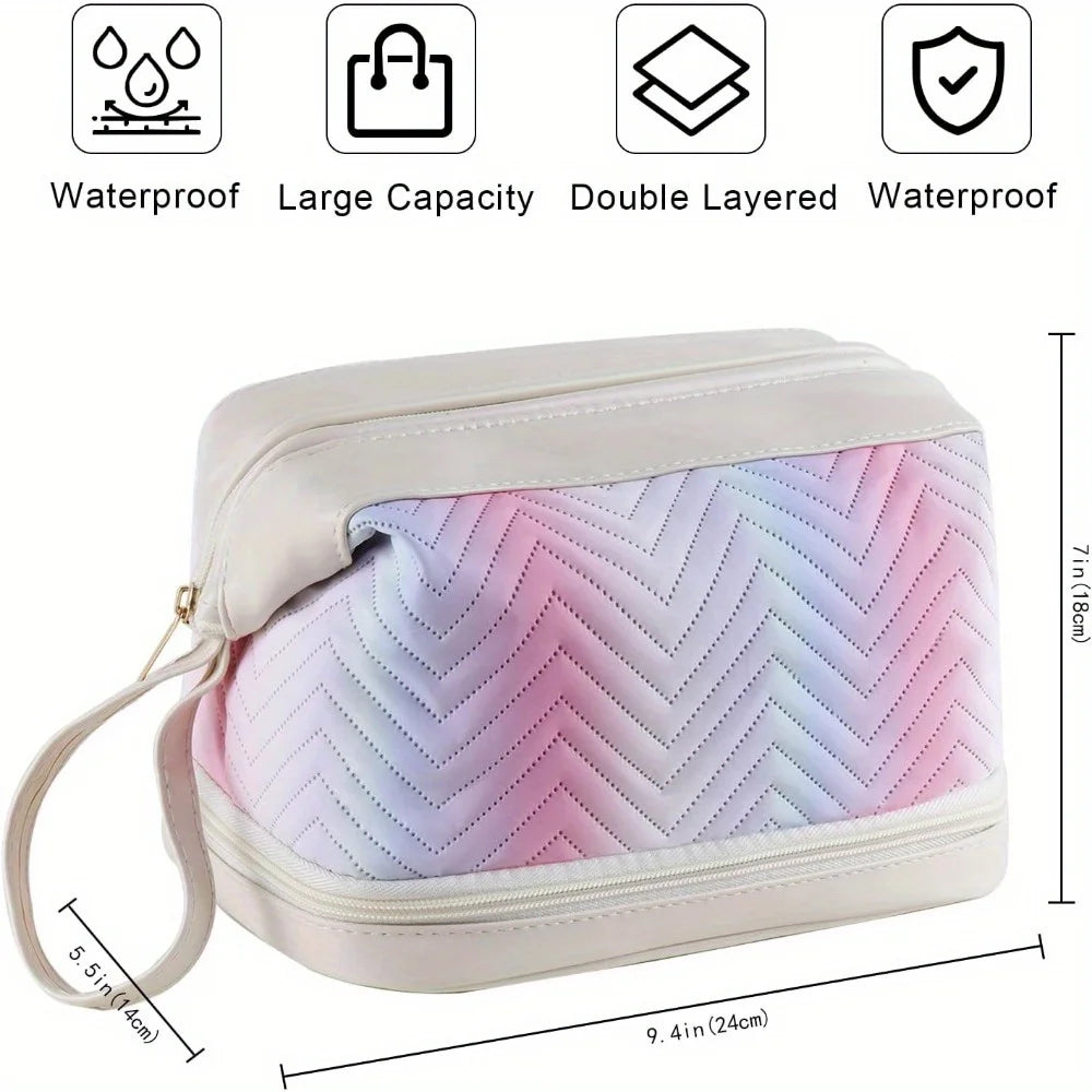 Double Layer Travel Makeup Bag – Large Capacity Cosmetic Case Travel Cosmetic Bag PLUSH