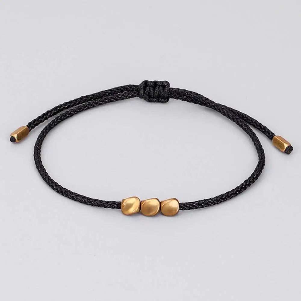 Wax Thread Friendship Bracelet with Copper Beads – Unisex Friendship Bracelet PLUSH black-3 Beads