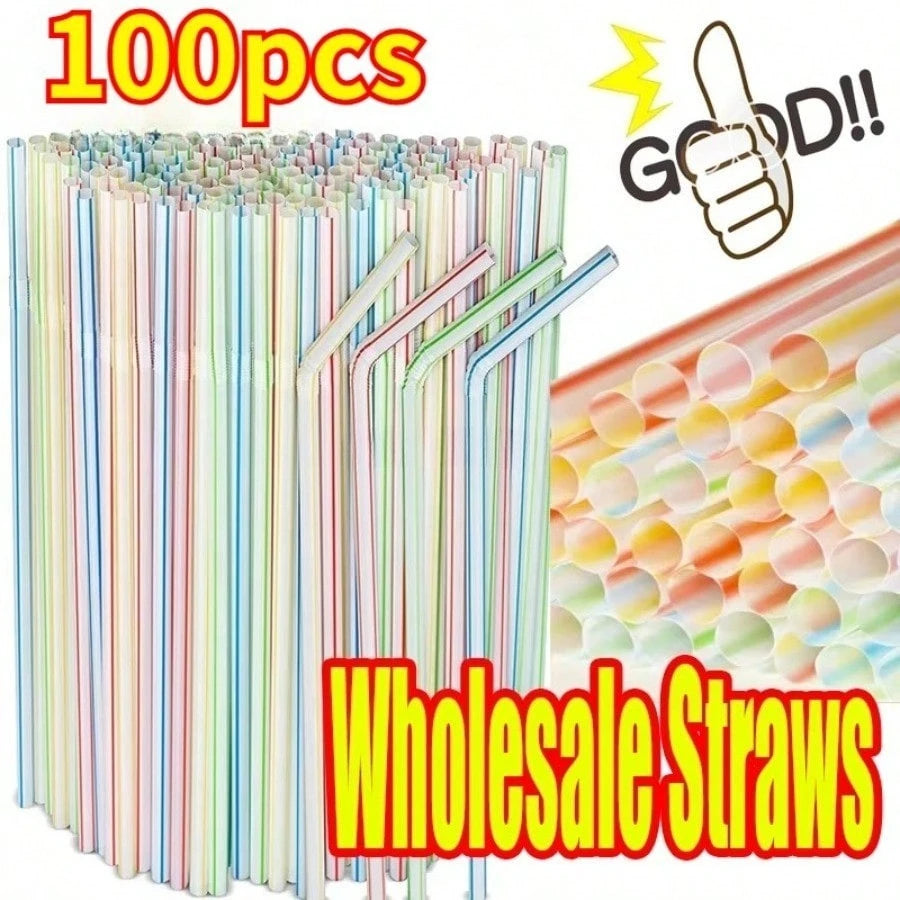 100pcs Multicolor Drinking Straws – Party, Wedding & Daily Use Drinking Straws PLUSH mixed color 100pcs-p