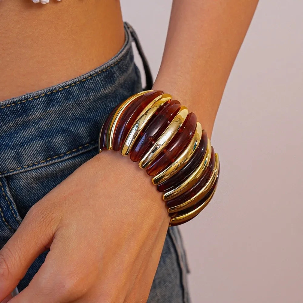 Bohemian Geometric Wide Chunky Acrylic Bangle for Women Chunky Bangle Bracelet PLUSH