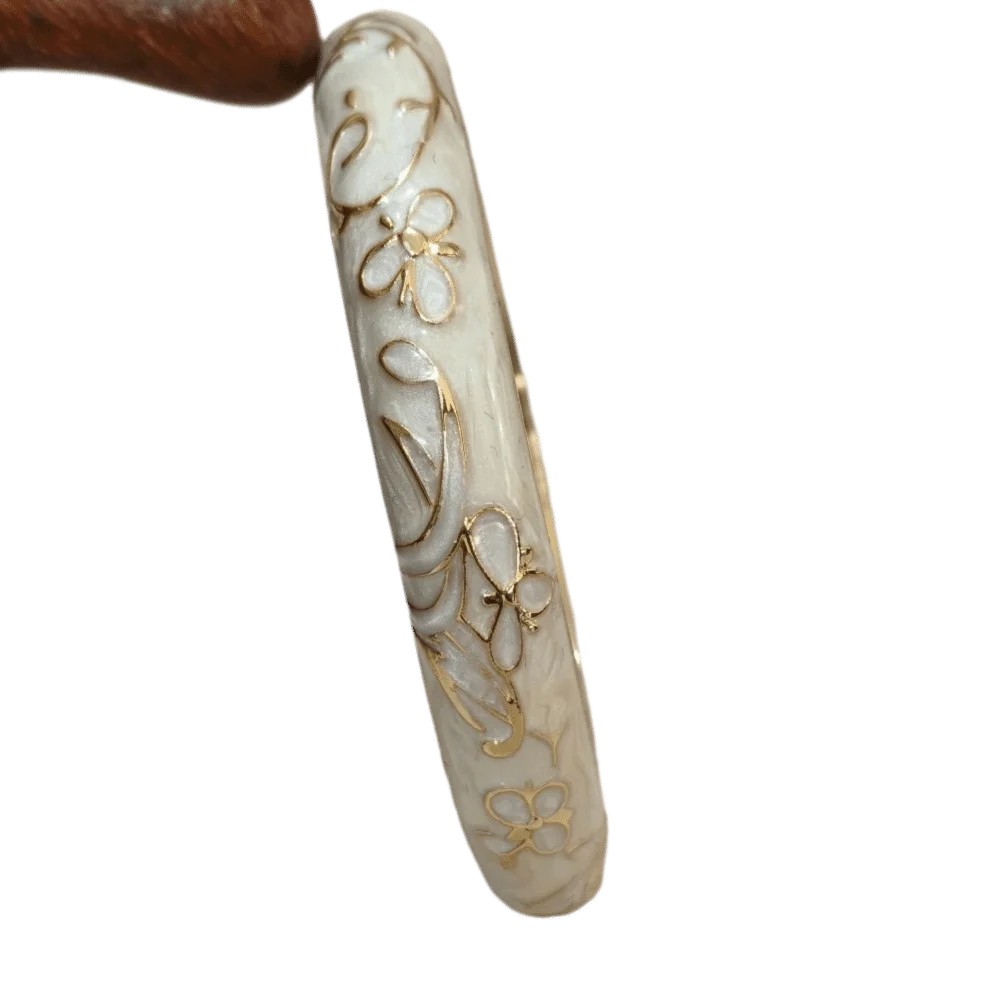 Enamel Peony Filigree Bangle – Vintage Cloisonné Bracelet Enamel Bangle PLUSH 15