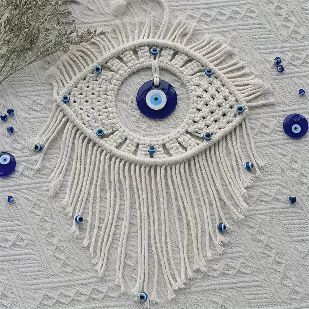 Turkish Blue Evil Eye Wall Hanging – Handcrafted Boho Decor Wall Hanging Decor PLUSH