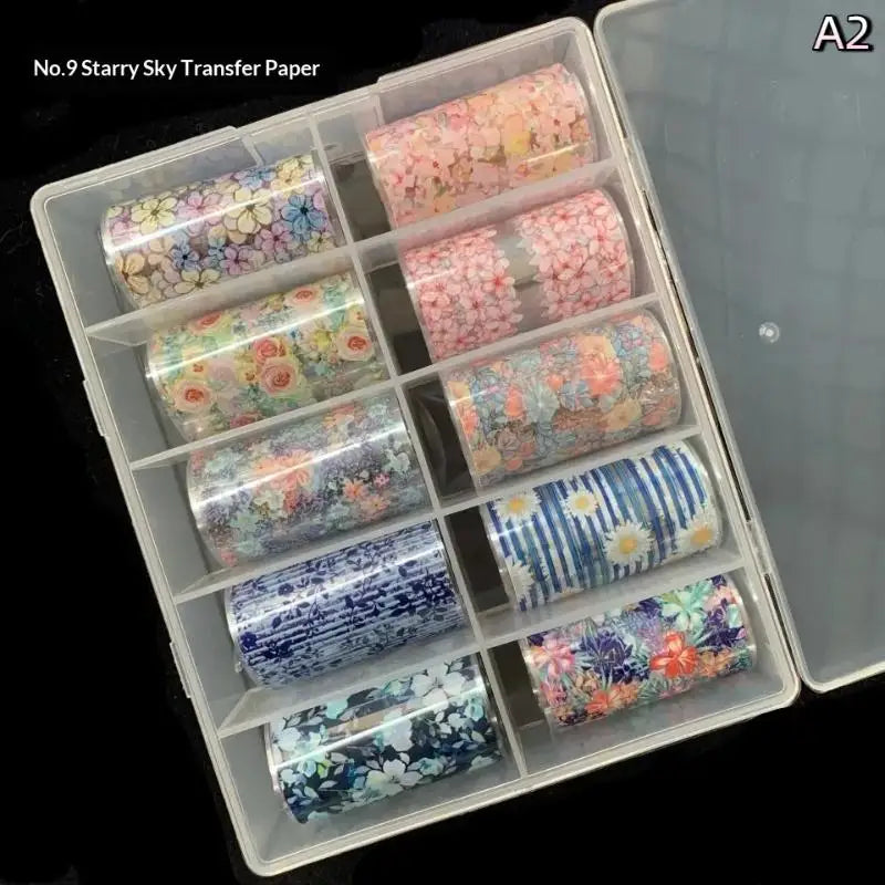 Floral Nail Art Transfer Foils Set – 10 Rolls Rose & Leaf Nail Art Foils PLUSH style 4
