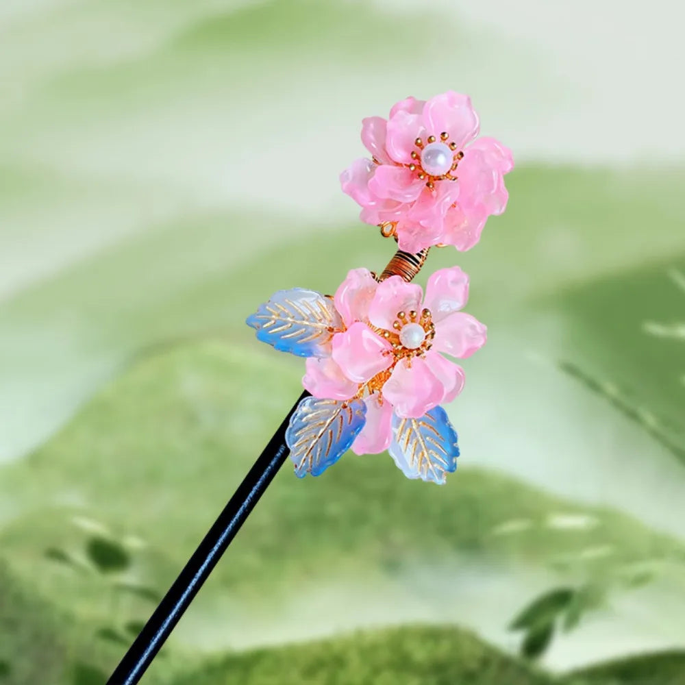 Wooden Chinese Hair Stick Vintage Flower Tassel Hairpin Fork Hair Stick Hairpin PLUSH Style 16