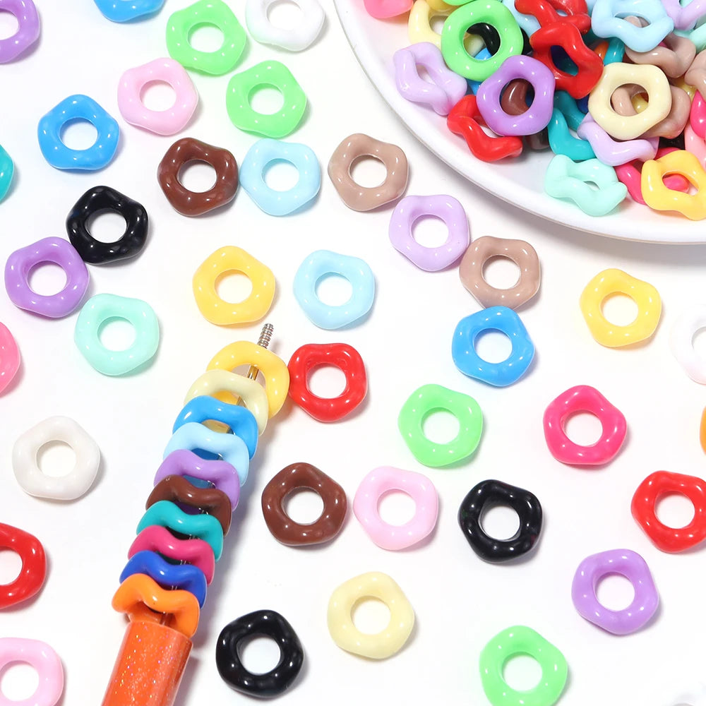 100pcs Colorful Doughnut Acrylic Wavy Spacer Beads | DIY Jewelry Acrylic Spacer Beads PLUSH