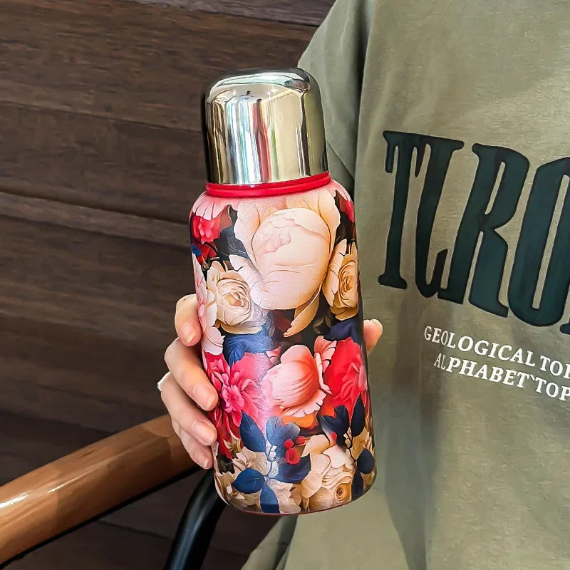Stainless Steel Insulated Tea Cup | Double Lid 450/650ML Insulated Thermos Cup PLUSH Peony 650ML 500-1000ml