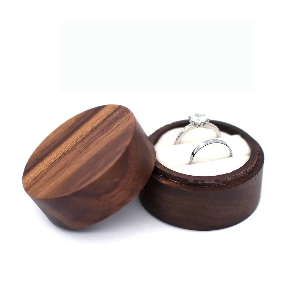 Round Walnut Wood Ring Box – Engagement & Jewelry Gift Case Jewelry Gift Box PLUSH -6
