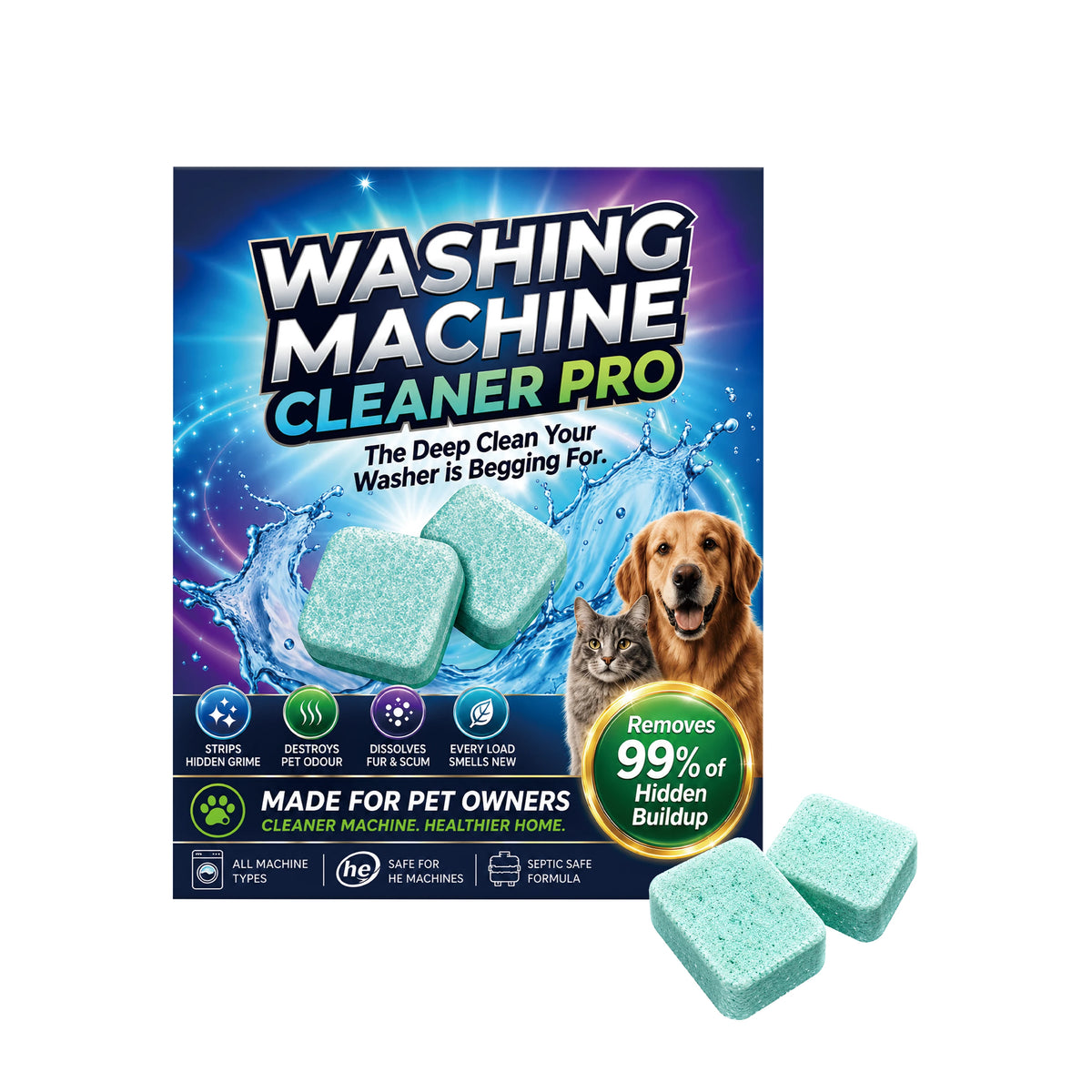 Washing Machine Cleaner Tablets for Pet Owners – 12 Pack Washer Cleaner Tablets PLUSH 12pack in boxed