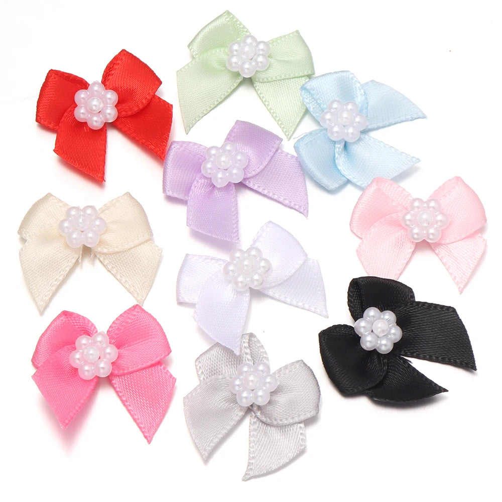 20pcs Pearl Satin Ribbon Bows – DIY Hair & Gift Decor Ribbon Bows PLUSH mixed