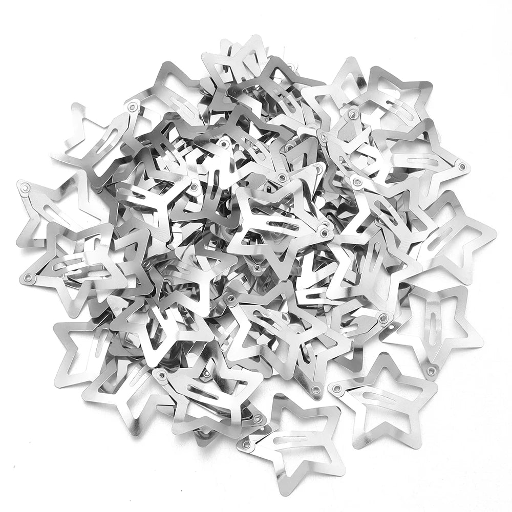 100pcs Y2K Star Metal BB Hair Clips for Girls – Colorful Kids Hair Clips PLUSH Rhodium