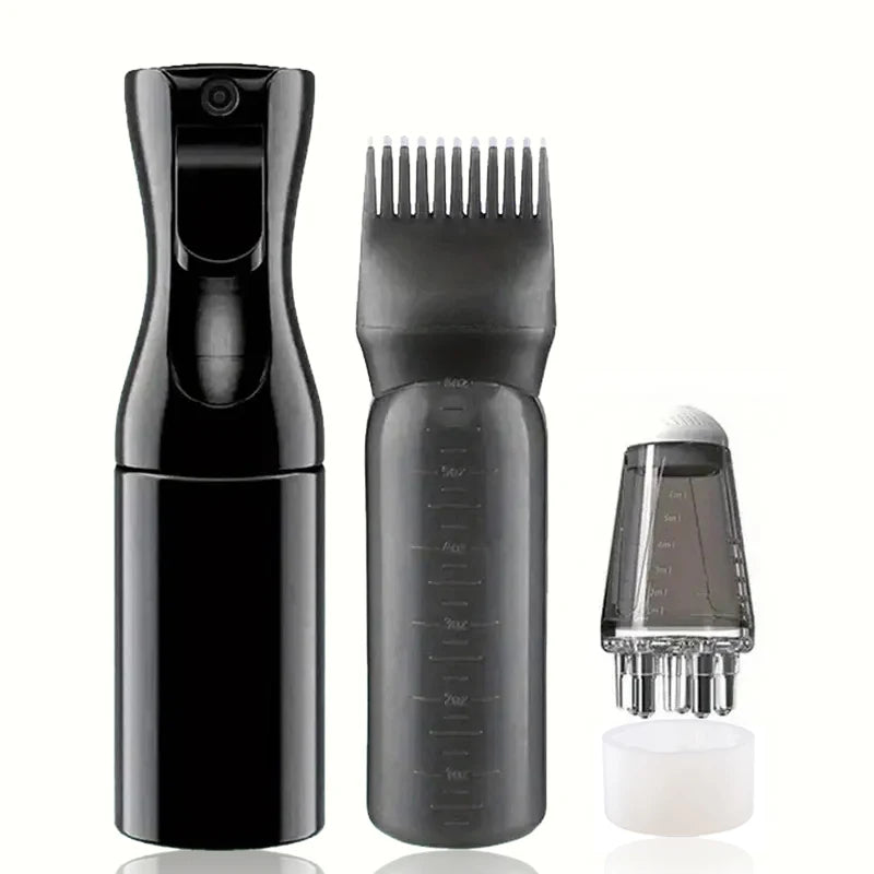 Scalp Oil Applicator Spray Bottle & Massage Comb Set 2/3pcs Scalp Care Applicator PLUSH 3pcs Black