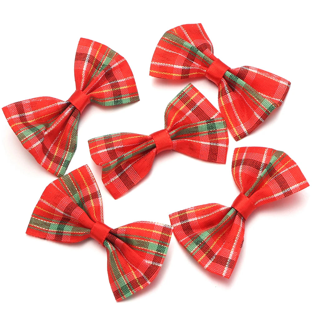 10pcs Gold-Edge Plaid Christmas Bows – Gift & Hair Decor Christmas Craft Bows PLUSH 06 3.5x5.5cm