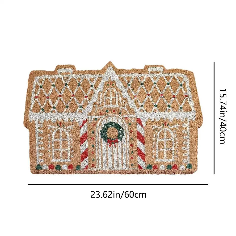 Christmas Gingerbread House Doormat – Anti-Slip Welcome Mat Holiday Door Mat PLUSH 1PC