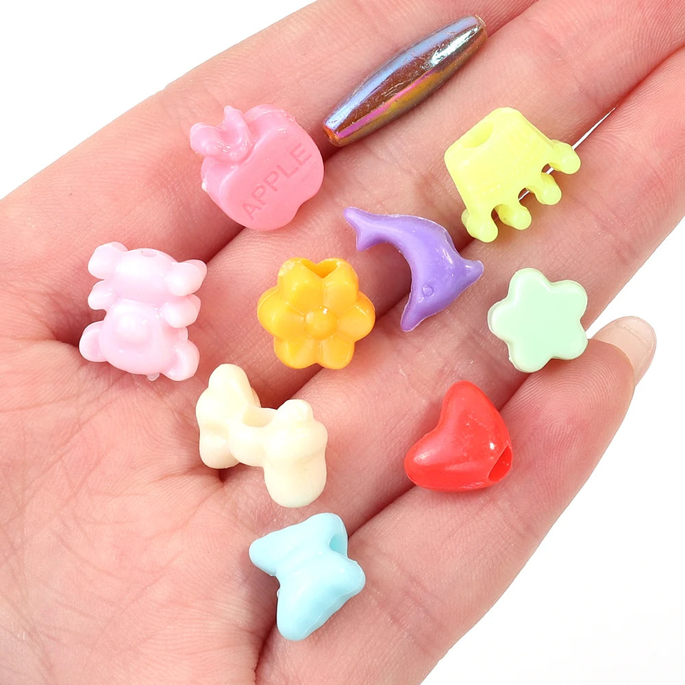 50pcs Cartoon Plastic Big Hole Beads – Animal Fruit Flower DIY Craft Beads PLUSH