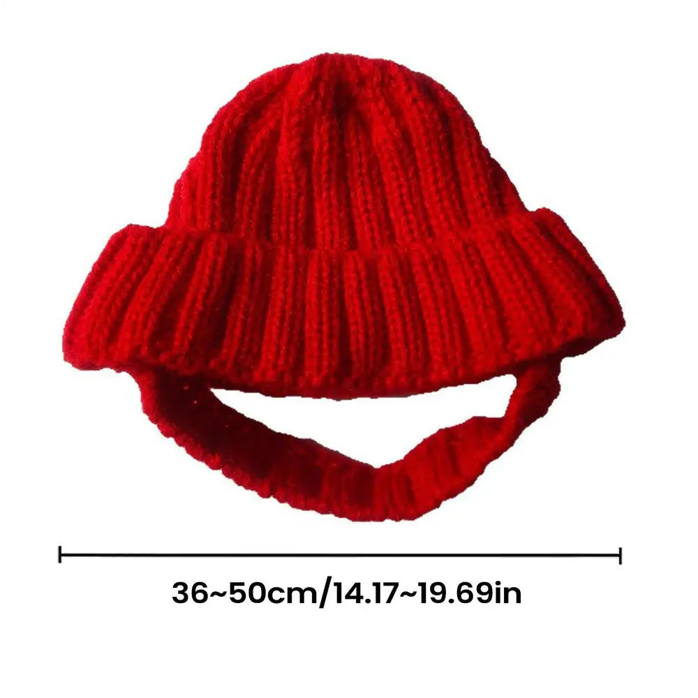 Red Knitted Dog Beanie Hat with Ear Holes – Festive Winter Pet Pet Winter Hat PLUSH Red