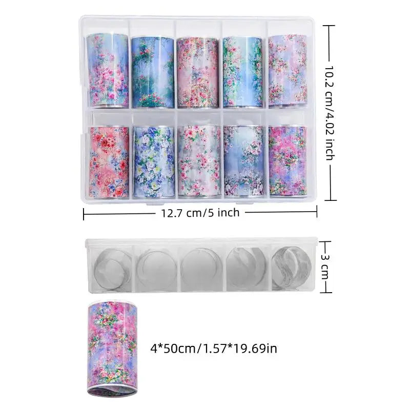 Floral Nail Art Transfer Foils Set – 10 Rolls Rose & Leaf Nail Art Foils PLUSH style 2