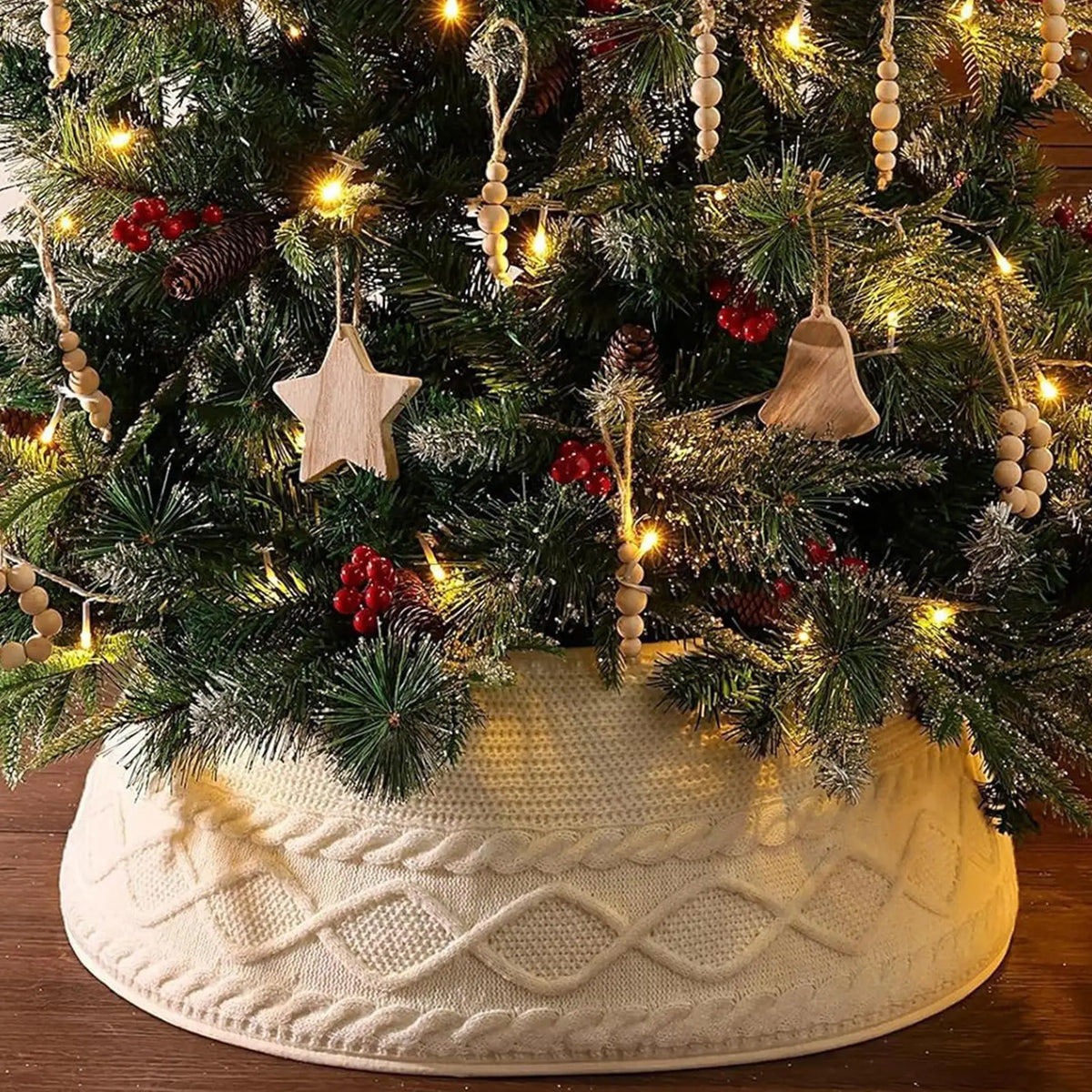 Knitted Christmas Tree Collar – Rustic Farmhouse Tree Skirt Christmas Tree Skirt PLUSH