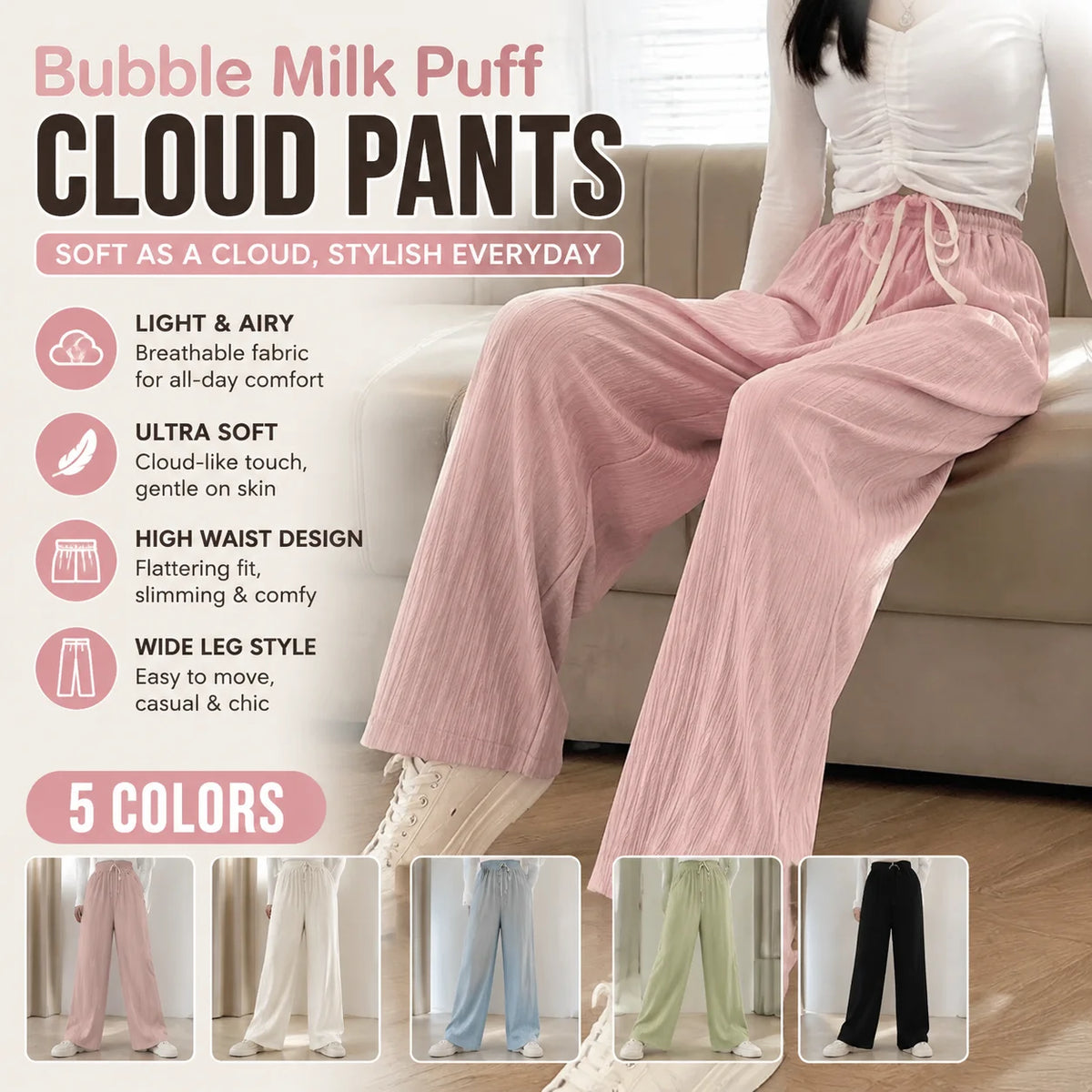 Women's High Waist Wide Leg Puff Pants – Casual Summer Style Wide Leg Pants PLUSH