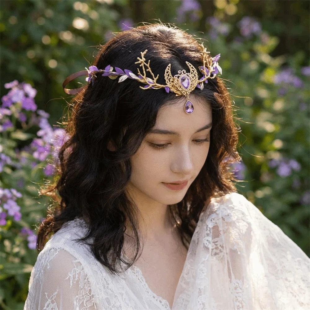 Fairy Elven Crown Rhinestone Vine Leaf Tiara Headpiece Fantasy Costume Tiara PLUSH