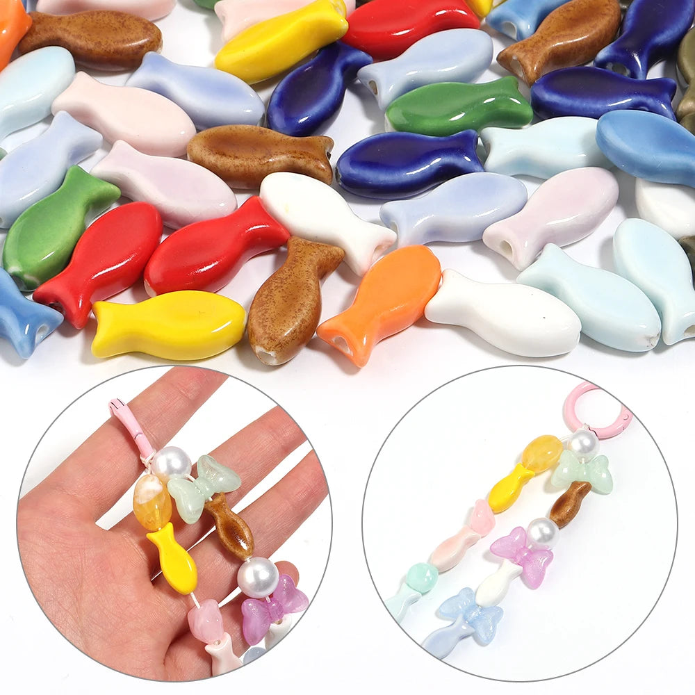 6pcs Jingdezhen Ceramic Fish Spacer Beads – DIY Jewelry Making Ceramic Spacer Beads PLUSH