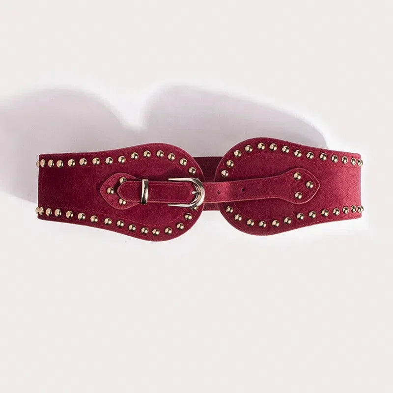 Women's Faux Leather Rivet Wide Elastic Waist Belt | Western Wide Waist Belt PLUSH