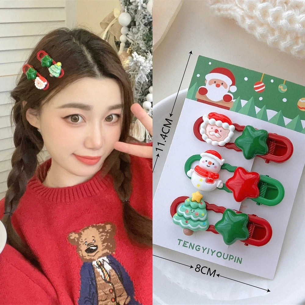 3-Pack Christmas Cartoon Hair Clips for Toddler Girls Kids Hair Clips PLUSH