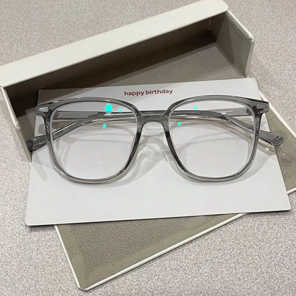 Photochromic Blue Light Glasses Square Frame Myopia Up to -4.0 Photochromic Eyeglasses PLUSH -3.00 Transparent gray