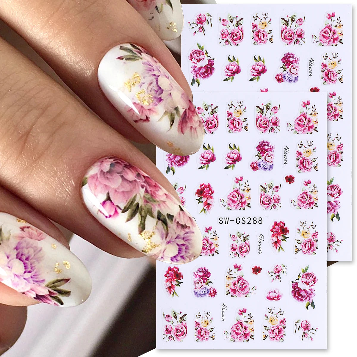 Blooming Flower Nail Art Stickers Peony Rose Floral Decals 2pc Nail Art Stickers PLUSH