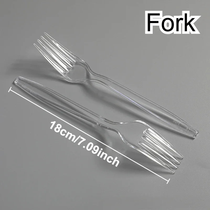 100pcs Clear Disposable Plastic Cutlery Set – Fork Spoon Knife Disposable Cutlery Set PLUSH Fork 100PCS