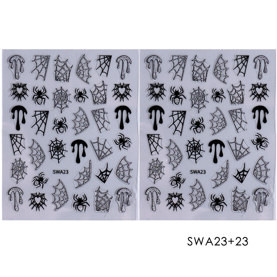 Halloween 3D Bronzing Nail Stickers – Glitter Foil Decals 2pcs Nail Art Stickers PLUSH SWA23 2pcs