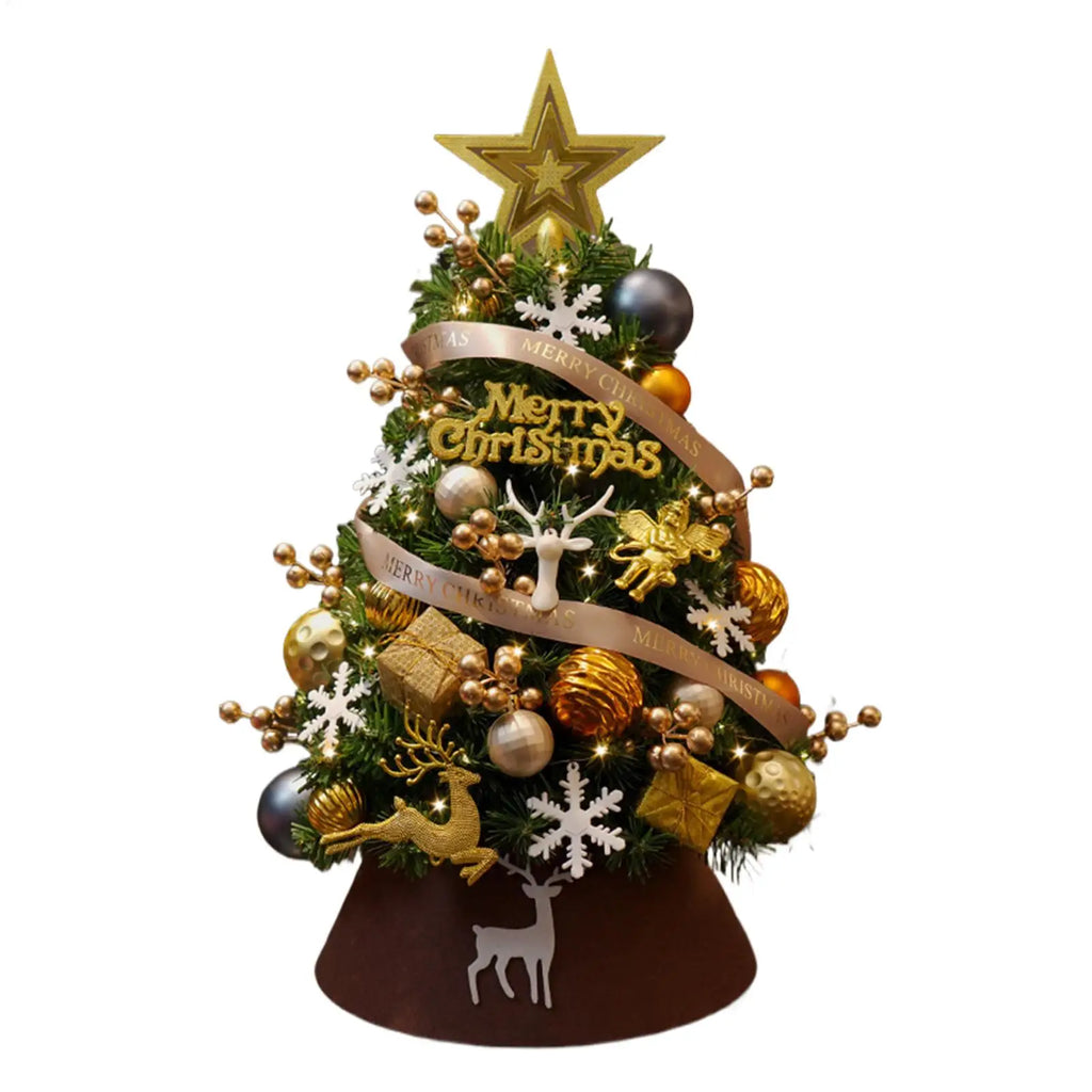 Desktop Mini Christmas Tree with LED Lights & Gold Ornaments Tabletop Christmas Tree PLUSH