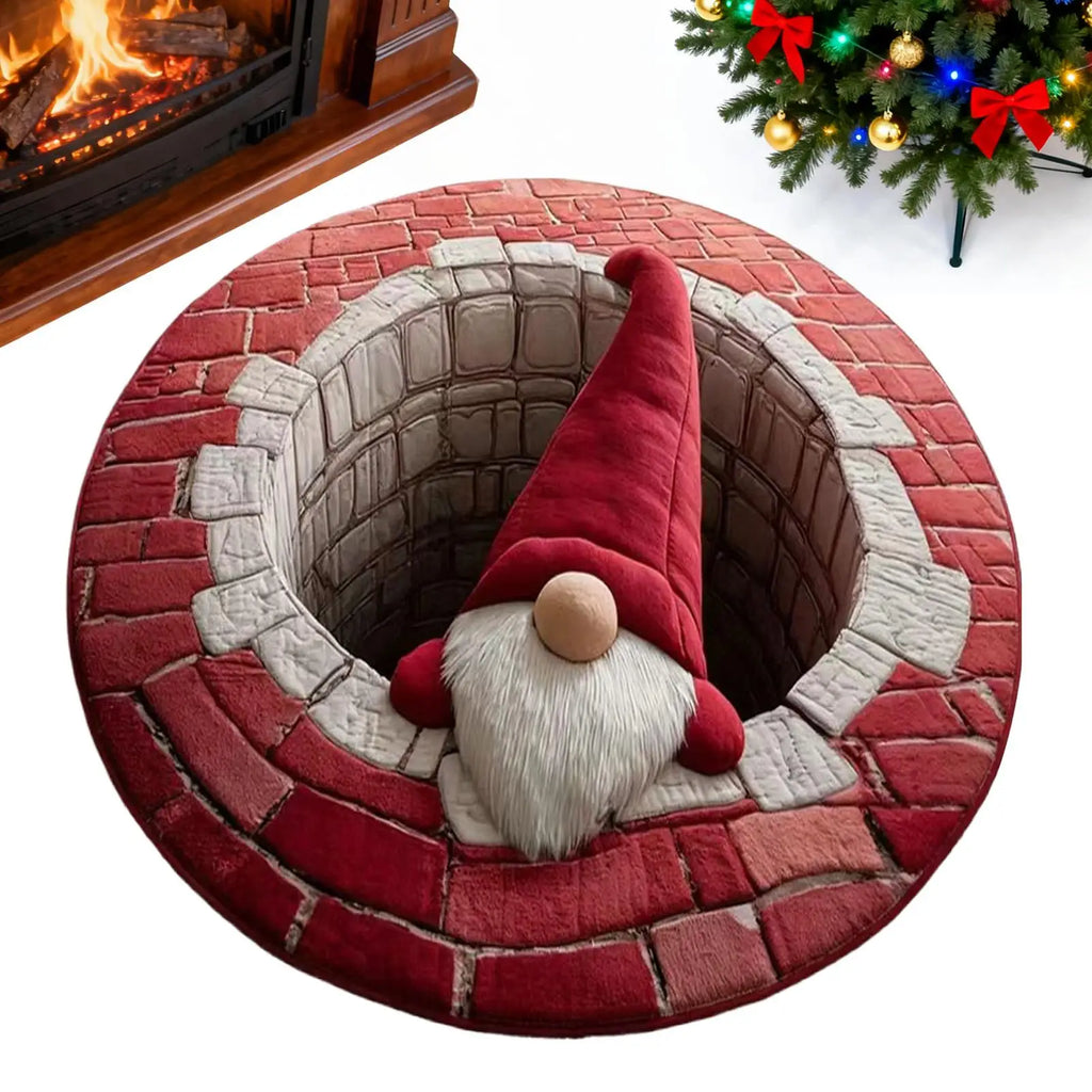 Christmas 3D Illusion Santa Gnome Rug – Non-Slip Holiday Mat Holiday Area Rug PLUSH