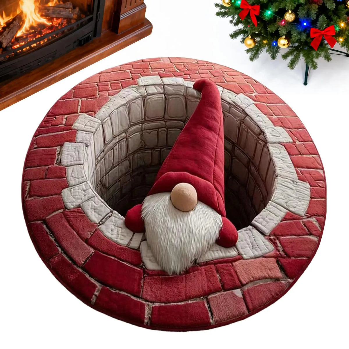 Christmas 3D Illusion Santa Gnome Rug – Non-Slip Holiday Mat Holiday Area Rug PLUSH
