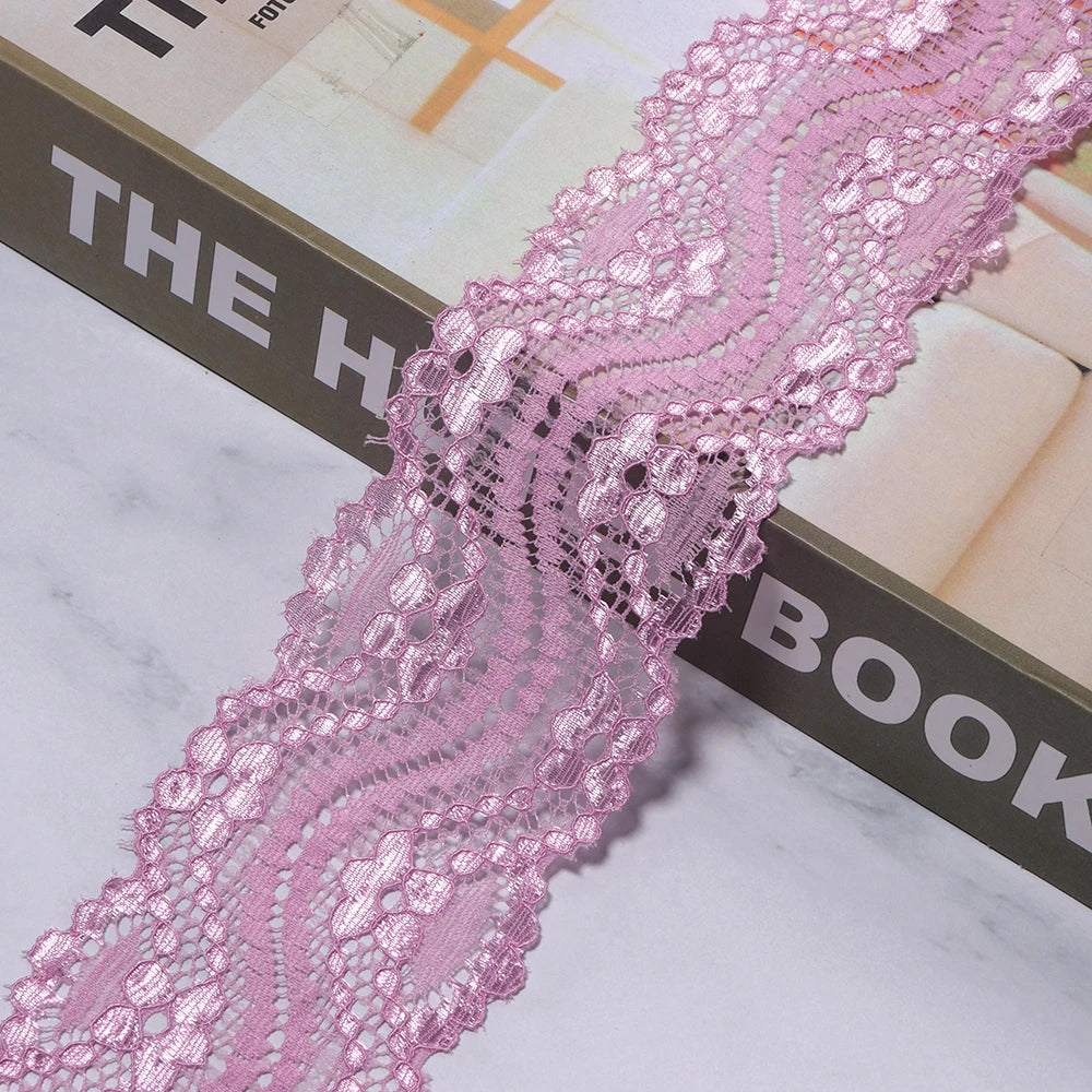 6cm Elastic Floral Lace Trim 2 Yards – DIY Sewing Craft Elastic Lace Trim PLUSH pink purple 6cm