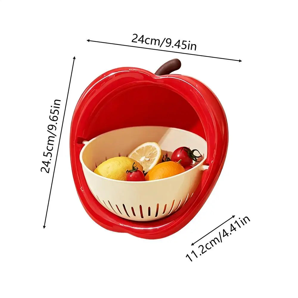 Double Layer Fruit & Vegetable Drain Basket with Handle Kitchen Drain Basket PLUSH Red