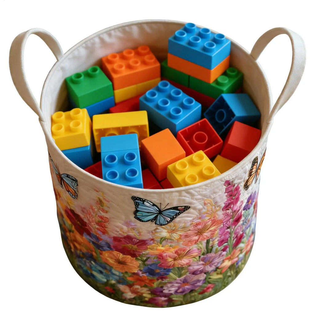 Vintage Floral Quilted Storage Basket with Handle | 18x14in Storage Basket PLUSH