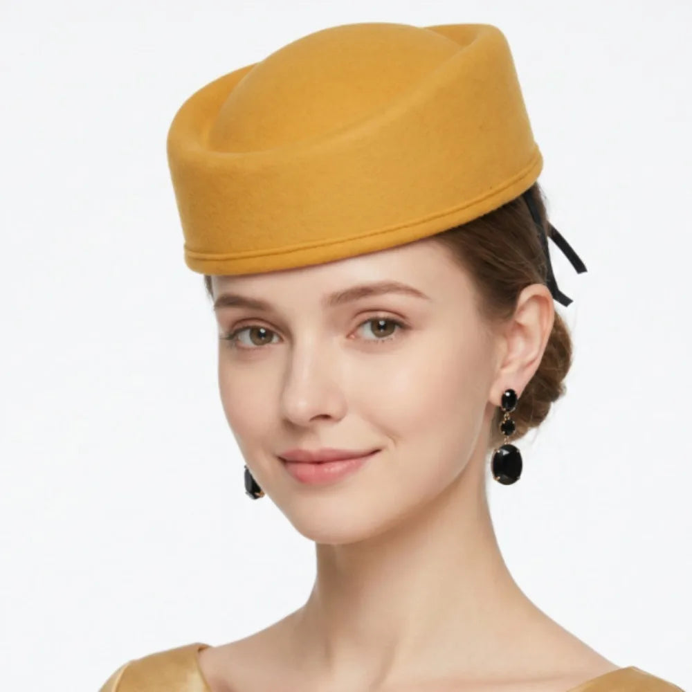 Vintage Stewardess Topper Hat – Retro Formal Cap for Women Costume Topper Hat PLUSH Yellow