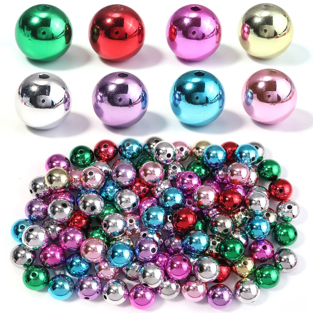 20pcs UV Metallic Round Acrylic Beads 16mm Christmas DIY Jewelry Acrylic Spacer Beads PLUSH