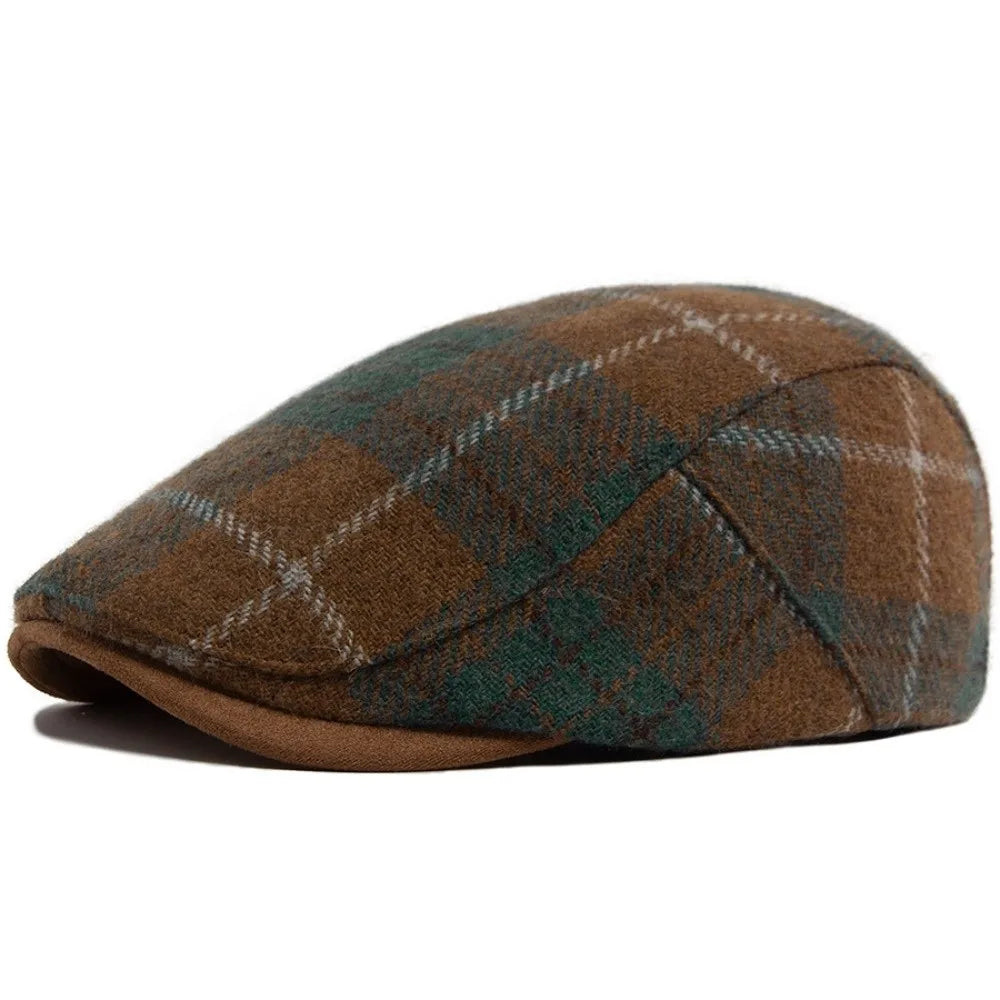 Woolen Plaid Beret Hat – Checkered Duckbill Flat Cap Beret Flat Cap PLUSH Yellow