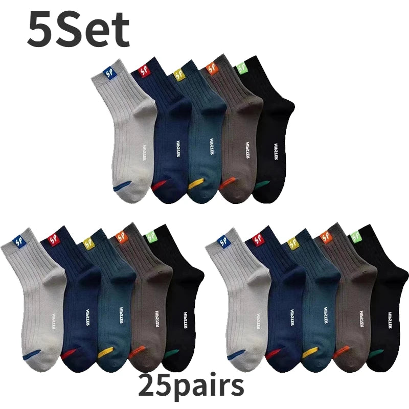 Men's Breathable Microfiber Tube Socks 5-Pack – Striped Men's Tube Socks PLUSH One Size Long 5set