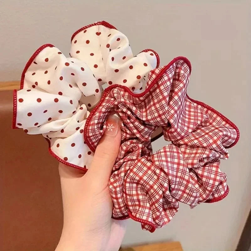 Dot & Plaid Scrunchies for Women – Soft Elastic Hair Ties 2/3pcs Hair Scrunchie Set PLUSH
